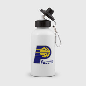 Бутылка спортивная с принтом Pacers в Новосибирске, металл | емкость — 500 мл, в комплекте две пластиковые крышки и карабин для крепления | basketball | nba | баскетболл | лого баскетбольных клубов | нба