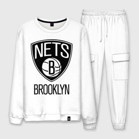 Мужской костюм хлопок с принтом Nets Brooklyn в Новосибирске, 100% хлопок | на свитшоте круглая горловина, мягкая резинка по низу. Брюки заужены к низу, на них два вида карманов: два “обычных” по бокам и два объемных, с клапанами, расположенные ниже линии бедра. Брюки с мягкой трикотажной резинкой на поясе и по низу штанин. В поясе для дополнительного комфорта — широкие завязки | бруклин