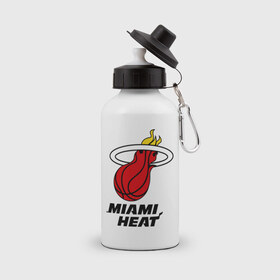 Бутылка спортивная с принтом Miami Heat-logo в Новосибирске, металл | емкость — 500 мл, в комплекте две пластиковые крышки и карабин для крепления | basketball | nba | баскетболл | лого баскетбольных клубов | майами | нба