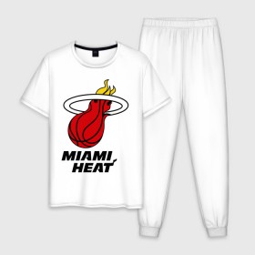 Мужская пижама хлопок с принтом Miami Heat-logo в Новосибирске, 100% хлопок | брюки и футболка прямого кроя, без карманов, на брюках мягкая резинка на поясе и по низу штанин
 | Тематика изображения на принте: basketball | nba | баскетболл | лого баскетбольных клубов | майами | нба