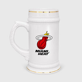 Кружка пивная с принтом Miami Heat-logo в Новосибирске,  керамика (Материал выдерживает высокую температуру, стоит избегать резкого перепада температур) |  объем 630 мл | Тематика изображения на принте: basketball | nba | баскетболл | лого баскетбольных клубов | майами | нба