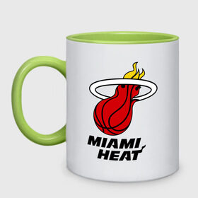 Кружка двухцветная с принтом Miami Heat-logo в Новосибирске, керамика | объем — 330 мл, диаметр — 80 мм. Цветная ручка и кайма сверху, в некоторых цветах — вся внутренняя часть | basketball | nba | баскетболл | лого баскетбольных клубов | майами | нба