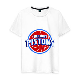 Мужская футболка хлопок с принтом Detroit Pistons - logo в Новосибирске, 100% хлопок | прямой крой, круглый вырез горловины, длина до линии бедер, слегка спущенное плечо. | Тематика изображения на принте: basketball | nba | баскетболл | детроит | лого баскетбольных клубов | нба