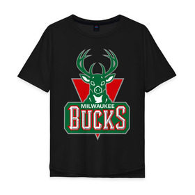Мужская футболка хлопок Oversize с принтом Milwaukee Bucks - logo в Новосибирске, 100% хлопок | свободный крой, круглый ворот, “спинка” длиннее передней части | basketball | nba | баскетболл | лого баскетбольных клубов | нба