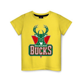Детская футболка хлопок с принтом Milwaukee Bucks - logo в Новосибирске, 100% хлопок | круглый вырез горловины, полуприлегающий силуэт, длина до линии бедер | basketball | nba | баскетболл | лого баскетбольных клубов | нба