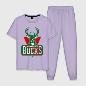 Мужская пижама хлопок с принтом Milwaukee Bucks - logo в Новосибирске, 100% хлопок | брюки и футболка прямого кроя, без карманов, на брюках мягкая резинка на поясе и по низу штанин
 | basketball | nba | баскетболл | лого баскетбольных клубов | нба