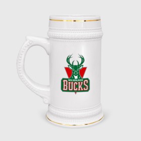 Кружка пивная с принтом Milwaukee Bucks - logo в Новосибирске,  керамика (Материал выдерживает высокую температуру, стоит избегать резкого перепада температур) |  объем 630 мл | Тематика изображения на принте: basketball | nba | баскетболл | лого баскетбольных клубов | нба