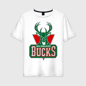 Женская футболка хлопок Oversize с принтом Milwaukee Bucks - logo в Новосибирске, 100% хлопок | свободный крой, круглый ворот, спущенный рукав, длина до линии бедер
 | basketball | nba | баскетболл | лого баскетбольных клубов | нба