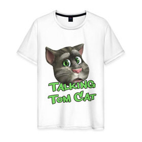 Мужская футболка хлопок с принтом Talking Tom Cat в Новосибирске, 100% хлопок | прямой крой, круглый вырез горловины, длина до линии бедер, слегка спущенное плечо. | Тематика изображения на принте: говорящий кот том | игровые приложения | игры