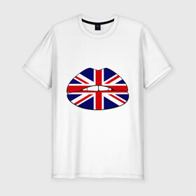 Мужская футболка премиум с принтом Britain lips в Новосибирске, 92% хлопок, 8% лайкра | приталенный силуэт, круглый вырез ворота, длина до линии бедра, короткий рукав | england | great britain | lips | англия | британия | британский флаг | великобритания | губы | поцелуй