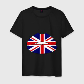 Мужская футболка хлопок с принтом Britain lips в Новосибирске, 100% хлопок | прямой крой, круглый вырез горловины, длина до линии бедер, слегка спущенное плечо. | england | great britain | lips | англия | британия | британский флаг | великобритания | губы | поцелуй