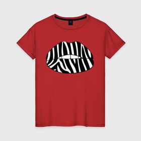 Женская футболка хлопок с принтом Zebra lips в Новосибирске, 100% хлопок | прямой крой, круглый вырез горловины, длина до линии бедер, слегка спущенное плечо | lips | губы | зебра | поцелуй