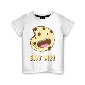Детская футболка хлопок с принтом Eat me! I`m Cake! в Новосибирске, 100% хлопок | круглый вырез горловины, полуприлегающий силуэт, длина до линии бедер | Тематика изображения на принте: eat me | девушкам | для девушек | животные | мило | парные | пирожное | съешь меня
