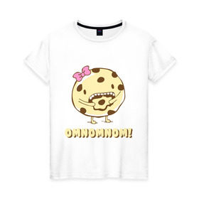 Женская футболка хлопок с принтом Omnomnom! в Новосибирске, 100% хлопок | прямой крой, круглый вырез горловины, длина до линии бедер, слегка спущенное плечо | omnomnom | девушкам | для девушек | животные | мило | парные | пирожное