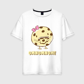 Женская футболка хлопок Oversize с принтом Omnomnom! в Новосибирске, 100% хлопок | свободный крой, круглый ворот, спущенный рукав, длина до линии бедер
 | omnomnom | девушкам | для девушек | животные | мило | парные | пирожное