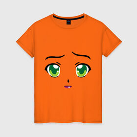 Женская футболка хлопок с принтом Аниме зеленые глаза в Новосибирске, 100% хлопок | прямой крой, круглый вырез горловины, длина до линии бедер, слегка спущенное плечо | anime | аниме | взгляд | глаза | зеленые глаза | лицо