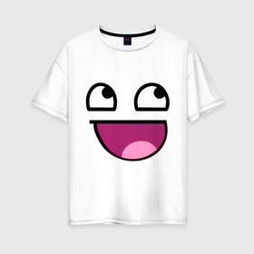 Женская футболка хлопок Oversize с принтом Улыбчивый мем в Новосибирске, 100% хлопок | свободный крой, круглый ворот, спущенный рукав, длина до линии бедер
 | интернет мемы | интернет приколы | мем | мемы | приколы | улыбка