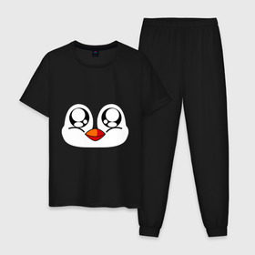 Мужская пижама хлопок с принтом Морда пингвина в Новосибирске, 100% хлопок | брюки и футболка прямого кроя, без карманов, на брюках мягкая резинка на поясе и по низу штанин
 | пингвин