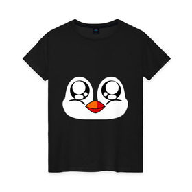 Женская футболка хлопок с принтом Морда пингвина в Новосибирске, 100% хлопок | прямой крой, круглый вырез горловины, длина до линии бедер, слегка спущенное плечо | пингвин