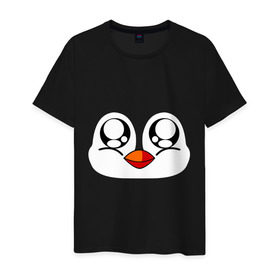 Мужская футболка хлопок с принтом Морда пингвина в Новосибирске, 100% хлопок | прямой крой, круглый вырез горловины, длина до линии бедер, слегка спущенное плечо. | Тематика изображения на принте: пингвин