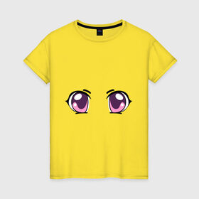 Женская футболка хлопок с принтом Фиолетовые аниме глаза в Новосибирске, 100% хлопок | прямой крой, круглый вырез горловины, длина до линии бедер, слегка спущенное плечо | anime | взгляд | лицо