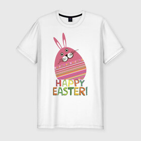 Мужская футболка премиум с принтом Easter rabbit в Новосибирске, 92% хлопок, 8% лайкра | приталенный силуэт, круглый вырез ворота, длина до линии бедра, короткий рукав | happy easter | кролик | пасха | пасхальное яйцо | пасхальный кролик | счастливой пасхи