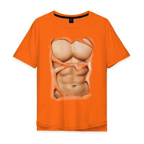 Мужская футболка хлопок Oversize с принтом Идеальный пресс в Новосибирске, 100% хлопок | свободный крой, круглый ворот, “спинка” длиннее передней части | мужское тело | мышцы | тело | торс