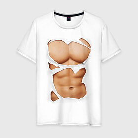 Мужская футболка хлопок с принтом Идеальный пресс в Новосибирске, 100% хлопок | прямой крой, круглый вырез горловины, длина до линии бедер, слегка спущенное плечо. | мужское тело | мышцы | тело | торс