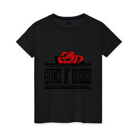 Женская футболка хлопок с принтом Guns n roses red в Новосибирске, 100% хлопок | прямой крой, круглый вырез горловины, длина до линии бедер, слегка спущенное плечо | guns and roses | rock | ганс н роуз | музыка | рок