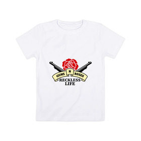 Детская футболка хлопок с принтом GNR reckless life в Новосибирске, 100% хлопок | круглый вырез горловины, полуприлегающий силуэт, длина до линии бедер | guns and roses | guns n roses | rock | ганс н роуз | музыка | рок