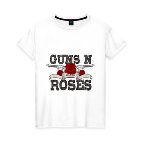 Женская футболка хлопок с принтом Guns n roses black в Новосибирске, 100% хлопок | прямой крой, круглый вырез горловины, длина до линии бедер, слегка спущенное плечо | guns and roses | rock | ганс н роуз | музыка | рок