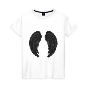 Женская футболка хлопок с принтом Demon wing в Новосибирске, 100% хлопок | прямой крой, круглый вырез горловины, длина до линии бедер, слегка спущенное плечо | black | dark angel | demon | devil | двушкам | дьявол | крылья демона | с крыльями