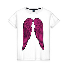 Женская футболка хлопок с принтом Purple wings в Новосибирске, 100% хлопок | прямой крой, круглый вырез горловины, длина до линии бедер, слегка спущенное плечо | крылья