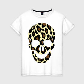 Женская футболка хлопок с принтом Skull leopard в Новосибирске, 100% хлопок | прямой крой, круглый вырез горловины, длина до линии бедер, слегка спущенное плечо | leo | skull | леопард | череп