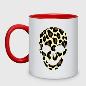 Кружка двухцветная с принтом Skull leopard в Новосибирске, керамика | объем — 330 мл, диаметр — 80 мм. Цветная ручка и кайма сверху, в некоторых цветах — вся внутренняя часть | leo | skull | леопард | череп