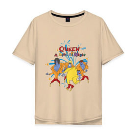 Мужская футболка хлопок Oversize с принтом Queen A Kind of Magic в Новосибирске, 100% хлопок | свободный крой, круглый ворот, “спинка” длиннее передней части | freddie mercury | queen | классический рок | куин | рок группа | фредди меркьюри