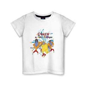 Детская футболка хлопок с принтом Queen A Kind of Magic в Новосибирске, 100% хлопок | круглый вырез горловины, полуприлегающий силуэт, длина до линии бедер | Тематика изображения на принте: freddie mercury | queen | классический рок | куин | рок группа | фредди меркьюри