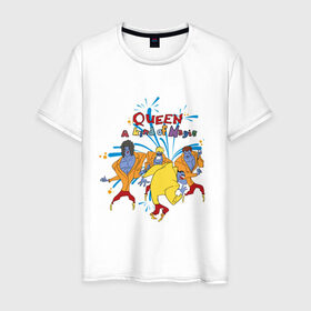 Мужская футболка хлопок с принтом Queen A Kind of Magic в Новосибирске, 100% хлопок | прямой крой, круглый вырез горловины, длина до линии бедер, слегка спущенное плечо. | freddie mercury | queen | классический рок | куин | рок группа | фредди меркьюри