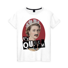 Женская футболка хлопок с принтом The Queen в Новосибирске, 100% хлопок | прямой крой, круглый вырез горловины, длина до линии бедер, слегка спущенное плечо | freddie mercury | queen | классический рок | куин | рок группа | фредди меркьюри
