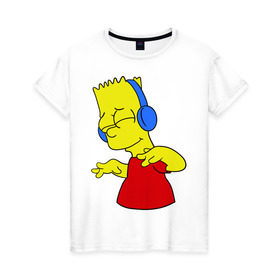 Женская футболка хлопок с принтом Барт в наушниках в Новосибирске, 100% хлопок | прямой крой, круглый вырез горловины, длина до линии бедер, слегка спущенное плечо | bart | bart simpson | simpsons | барт в наушниках | барт симпсон | голова барта | симпсоны | симсоны