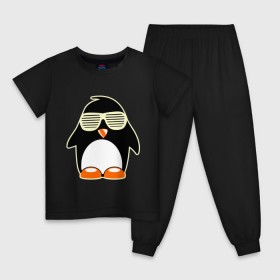 Детская пижама хлопок с принтом Пингвин в очках-жалюзи glow в Новосибирске, 100% хлопок |  брюки и футболка прямого кроя, без карманов, на брюках мягкая резинка на поясе и по низу штанин
 | пингвин