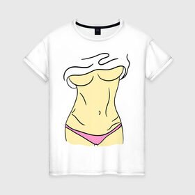 Женская футболка хлопок с принтом Женские прелести в Новосибирске, 100% хлопок | прямой крой, круглый вырез горловины, длина до линии бедер, слегка спущенное плечо | голое тело | грудь | девушка | живот | пресс | тело | фигура
