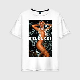 Женская футболка хлопок Oversize с принтом Bellucci in water в Новосибирске, 100% хлопок | свободный крой, круглый ворот, спущенный рукав, длина до линии бедер
 | bellucci | monica belucci | беллуччи | беллуччи в воде | девушка в воде | моника беллуччи