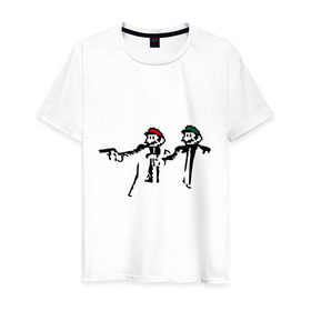 Мужская футболка хлопок с принтом Марио и Луиджи (криминальная чтиво) в Новосибирске, 100% хлопок | прямой крой, круглый вырез горловины, длина до линии бедер, слегка спущенное плечо. | mario | игры | криминальное чтиво