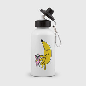 Бутылка спортивная с принтом Мстительный банан в Новосибирске, металл | емкость — 500 мл, в комплекте две пластиковые крышки и карабин для крепления | Тематика изображения на принте: bananes | мартышка | обезьяна | фрукты