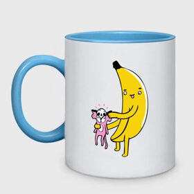 Кружка двухцветная с принтом Мстительный банан в Новосибирске, керамика | объем — 330 мл, диаметр — 80 мм. Цветная ручка и кайма сверху, в некоторых цветах — вся внутренняя часть | bananes | мартышка | обезьяна | фрукты