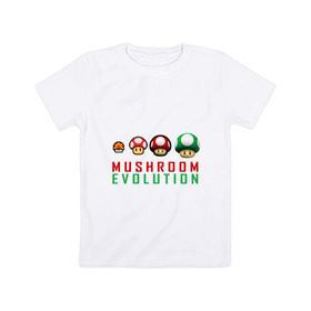 Детская футболка хлопок с принтом Mario Mushroom Evolution в Новосибирске, 100% хлопок | круглый вырез горловины, полуприлегающий силуэт, длина до линии бедер | nintendo | марио | нинтендо