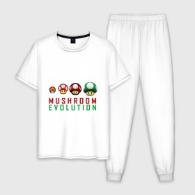Мужская пижама хлопок с принтом Mario Mushroom Evolution в Новосибирске, 100% хлопок | брюки и футболка прямого кроя, без карманов, на брюках мягкая резинка на поясе и по низу штанин
 | nintendo | марио | нинтендо