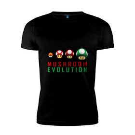 Мужская футболка премиум с принтом Mario Mushroom Evolution в Новосибирске, 92% хлопок, 8% лайкра | приталенный силуэт, круглый вырез ворота, длина до линии бедра, короткий рукав | nintendo | марио | нинтендо