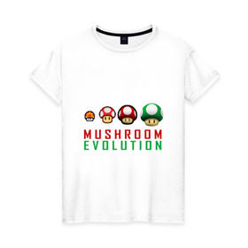 Женская футболка хлопок с принтом Mario Mushroom Evolution в Новосибирске, 100% хлопок | прямой крой, круглый вырез горловины, длина до линии бедер, слегка спущенное плечо | nintendo | марио | нинтендо
